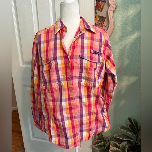 Columbia Tops - Columbia Pink Orange Purple Plaid Performance Shirt